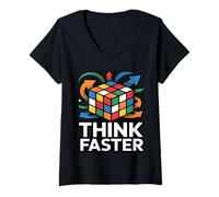 Femme Casse-tête Think Faster Puzzle Cube Logic T-Shirt avec Col en V