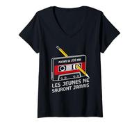 Femme Cassette année 80 Compilation Vintage Humoristique 80's T-Shirt avec Col en V