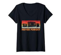 Femme Cassette Audio Never Forget, Mixtape analogique Amusante des années 70, 80 et 90 T-Shirt avec Col en V
