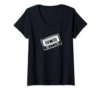 Femme Cassette Audio Tape 80s Retro Music Old Mix T-Shirt avec Col en V
