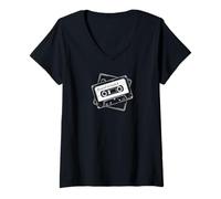 Femme Cassette Audio Tape 80s Retro Music Old Mix T-Shirt avec Col en V