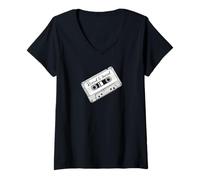 Femme Cassette Audio Tape 80s Retro Music Old Mix T-Shirt avec Col en V