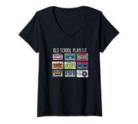 Femme Cassette Cassette Music Retro 80s Old School Playlist Mixtape T-Shirt avec Col en V