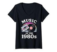Femme Cassette et Vinyle rétro des années 80 T-Shirt avec Col en V