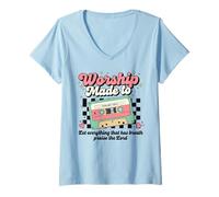 Femme Cassette rétro Faite pour Adorer Les psaumes 150:6 Musique chrétienne T-Shirt avec Col en V