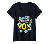 Femme Cassette rétro « Old School » pour Femmes, Hommes et Enfants, Retour aux années 90 T-Shirt avec Col en V