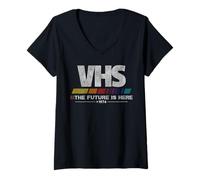 Femme Cassette vidéo vintage des années 80 VHS The Future Is Here T-Shirt avec Col en V