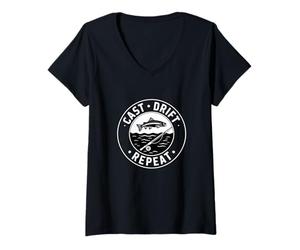 Femme CAST Drift Repeat Peche A La Mouche Truite T-Shirt avec Col en V