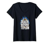 Femme Cast Iron Skillet Cooking Death Before Nonstick Pan T-Shirt avec Col en V