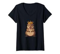 Femme Castor drôle et stupide avec couronne pour les amateurs de barrage du royaume T-Shirt avec Col en V