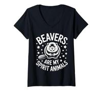 Femme Castors Spirit Animals Funny Beaver T-Shirt avec Col en V