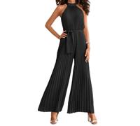 Femme Casual Combinaison sans Manches et Épaules Dénudées Jumpsuit Élégant Col en V Plissé Ample Combishort Taille Haute Vêtements (as4, Alpha, jaspo_m, Noir, M)