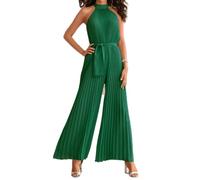 Femme Casual Combinaison sans Manches et Épaules Dénudées Jumpsuit Élégant Col en V Plissé Ample Combishort Taille Haute Vêtements (as4, Alpha, x_l, Vert, XL)