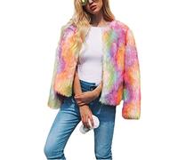 Femme Casual Multicolore Manteau Court Fausse Fourrure Veste S