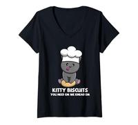 Femme Cat Baker Kitty Biscuits Pétrir Em Cute Baking Pet Pun Art T-Shirt avec Col en V