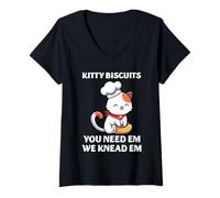 Femme Cat Baker Kitty Biscuits Pétrir Em Cute Baking Pet Pun Art T-Shirt avec Col en V