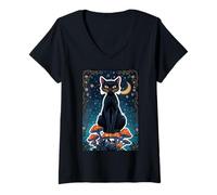 Femme Cat Black Shadow Magie Mystique Féline Sorcière Soul Power Core T-Shirt avec Col en V