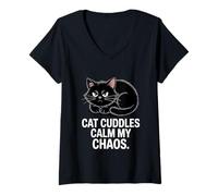 Femme Cat Cuddles Calm My Chaos Anxiety T-Shirt avec Col en V