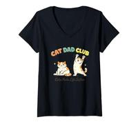 Femme Cat Dad Club Happy Feline Owner Homme Pet Lover T-Shirt avec Col en V