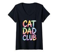 Femme Cat Dad Club T-Shirt avec Col en V