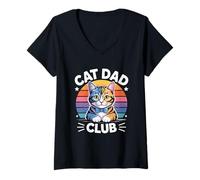 Femme Cat Dad Club T-Shirt avec Col en V