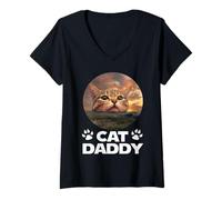 Femme Cat Daddy Sunset Funny Kitty Father's Day Cats Lover T-Shirt avec Col en V