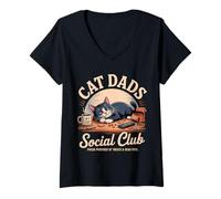 Femme Cat Dads Social Club Cat Dad T-Shirt avec Col en V