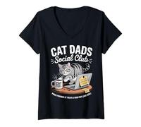 Femme Cat Dads Social Club Funny Cat Dad T-Shirt avec Col en V