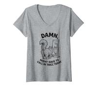 Femme Cat Damn devra Peut-être Appeler Thicc Aujourd'hui Meme T-Shirt avec Col en V