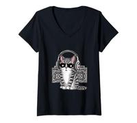 Femme Cat écoute la Musique pour Les mélomanes T-Shirt avec Col en V
