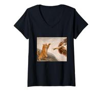 Femme Cat God Creation of Adam Meme - Chat Lover Kitten Owner Kitty T-Shirt avec Col en V