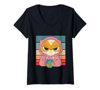 Femme Cat Grumpy Coffee Kitty Morning Whiskers Grouch Sweet T-Shirt avec Col en V