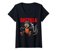 Femme Cat Kitty Catzilla for Cat Moms Cat Dads Pet Lovers T-Shirt avec Col en V