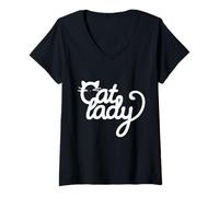 Femme Cat Lady Cute Cat Kitten Catlady T-Shirt avec Col en V