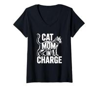 Femme Cat Mom in Charge T-Shirt avec Col en V