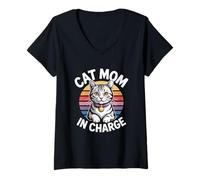 Femme Cat Mom in Charge T-Shirt avec Col en V