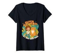 Femme Cat, Mom, Kids Have Paws Retro Orange Tabby Ginger T-Shirt avec Col en V
