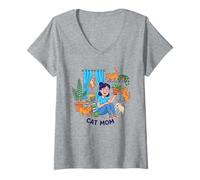 Femme Cat, Mom, Life Funny Coffee for Cat, Lovers T-Shirt avec Col en V