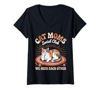 Femme Cat Moms Social Club Vintage Cat Mom Funny Kitty Owner T-Shirt avec Col en V
