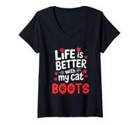 Femme Cat Name Boots La Vie est Meilleure avec Mes Bottes pour Chats T-Shirt avec Col en V
