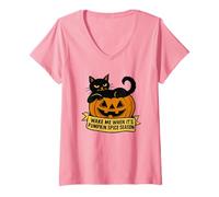 Femme Cat on Pumpkin me réveille Quand C'est la Saison des citrouilles T-Shirt avec Col en V