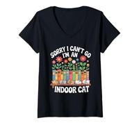 Femme Cat Owners Introverts Homebodies I Cant Go Indoor Cat T-Shirt avec Col en V