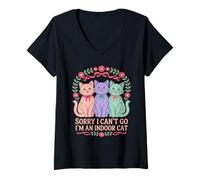 Femme Cat Owners Introverts Sorry I Can't Go I'm an Indoor Cat T-Shirt avec Col en V