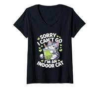 Femme Cat Owners Introverts Sorry I Cant Go Im an Indoor Cat T-Shirt avec Col en V