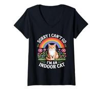 Femme Cat Owners Playful Humor Sorry I Cant Go Im an Indoor Cat T-Shirt avec Col en V