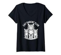 Femme Cat Parent Club T-Shirt avec Col en V