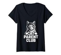 Femme Cat Parent Club T-Shirt avec Col en V
