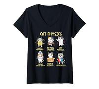 Femme Cat Physics Science Lab STEM Quantum Meow Theory T-Shirt avec Col en V