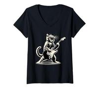 Femme Cat Playing Guitar Cat Rock And Roll Cat Rock Star Funny Cat T-Shirt avec Col en V
