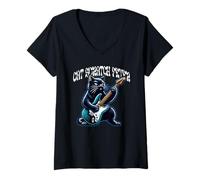 Femme Cat Scratch Fever Jouet de Guitare Rock and Roll T-Shirt avec Col en V